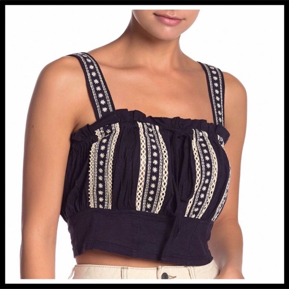 FREE PEOPLE BOHO TANK EMBROIDERED CROP TOP A3C - Picture 3 of 8